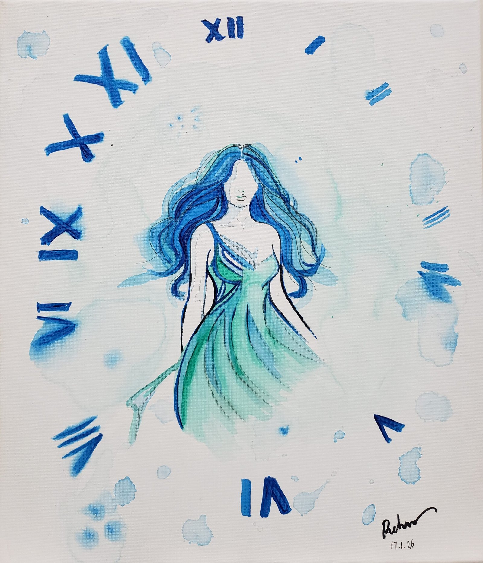 هي و الوقت 30x35 woman